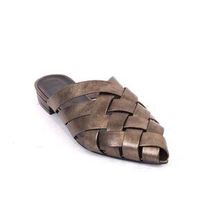 Shana 026 Metallic Black Leather Mules Pumps Loafers Shoes